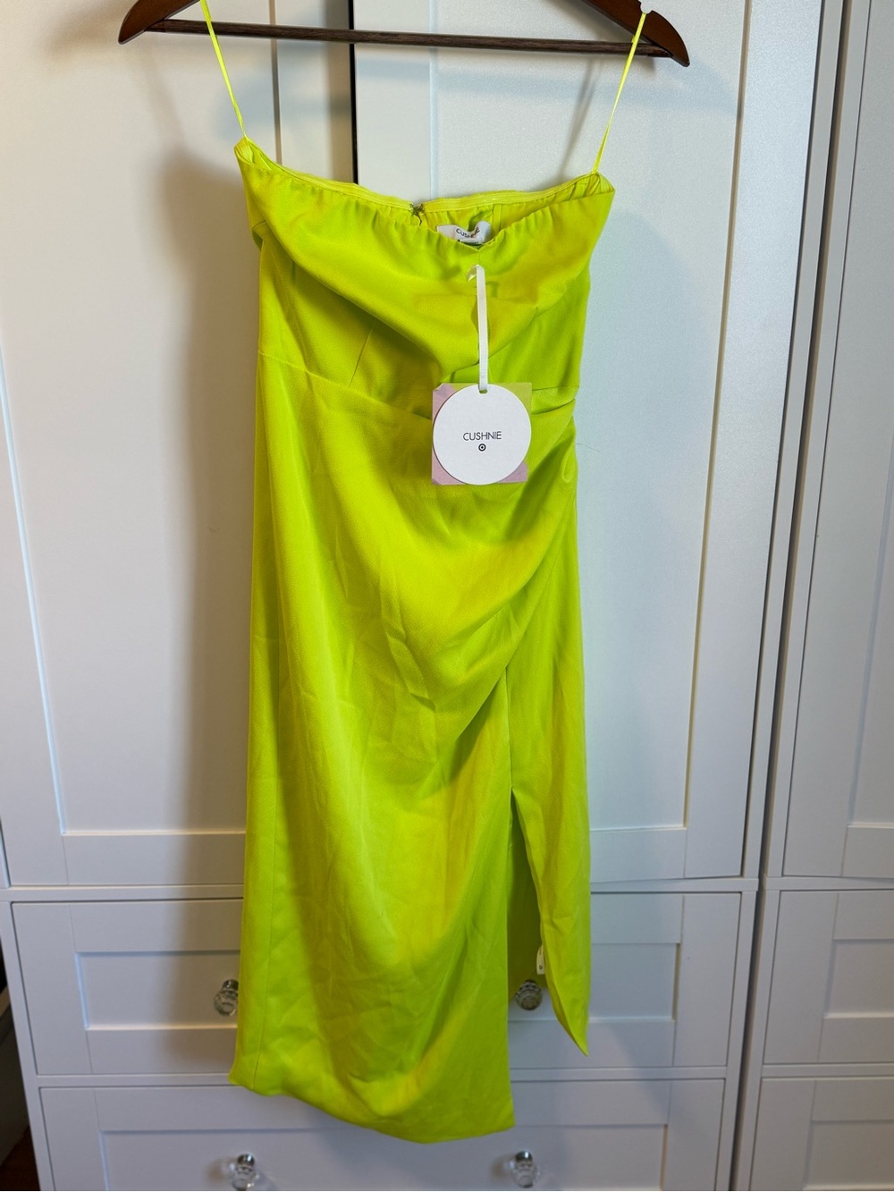 Cushnie Neon Lime Slip Midi Dress with Side Slit